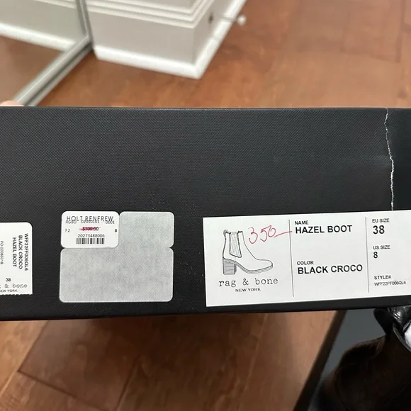 NEW Rag & Bone Black Croc-Embossed Leather Ankle Boots - Picture 10 of 10